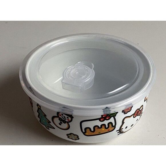 Hello Kitty Christmas Pressure Lid Ceramic Food Storage Bowl Container Medium - Picture 5 of 7